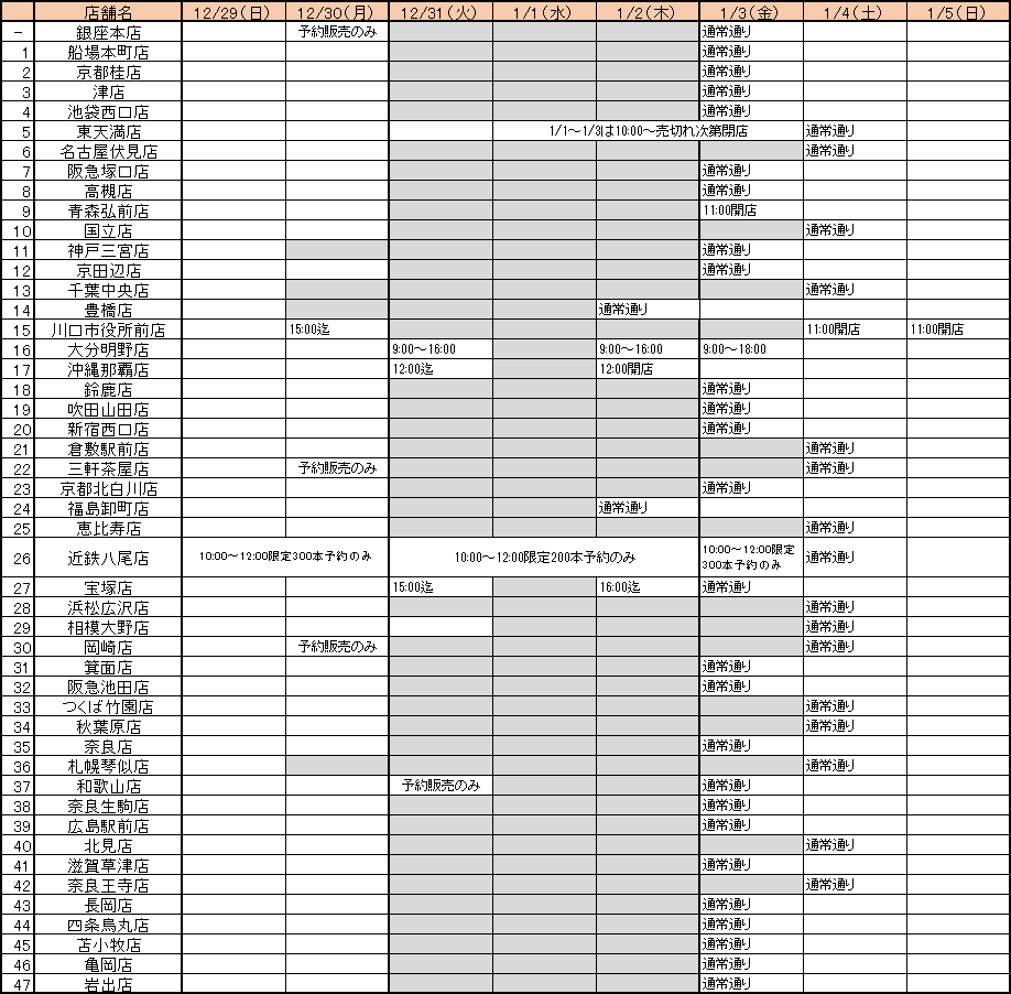 年末年始のスケジュール（PDF）